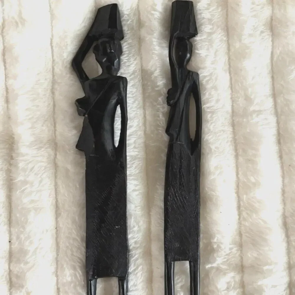 Hand Carved Ebony Wood African Women & Baby Statue Figures